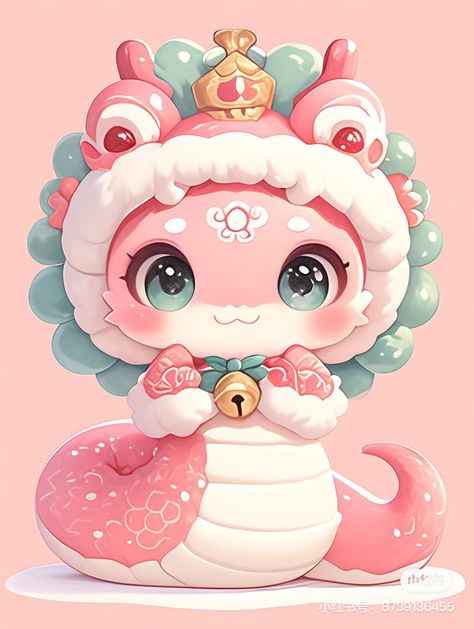 Cute Snake Art Kawaii, Cny Snake 2025, Cute Snake Wallpaper, Chibi Snake, Chinese New Year 2025, Chinese New Year Snake, Kawaii Snake, Snake Cute, Chinese New Year Wallpaper