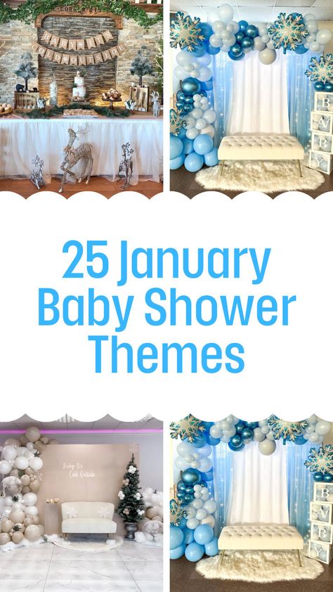 Elegant winter-themed baby shower decor ideas perfect for January celebrations. Features icy blue and white balloon arches, cozy 'Baby It’s Cold Outside' backdrops, and charming winter wonderland setups with snowflake accents January Baby Shower Themes, January Baby Shower, Snowflake Decor, Planning A Baby Shower, January Baby, Snowflake Baby Shower, Winter Wonderland Baby Shower, Outside Baby Showers, Snowflake Decorations