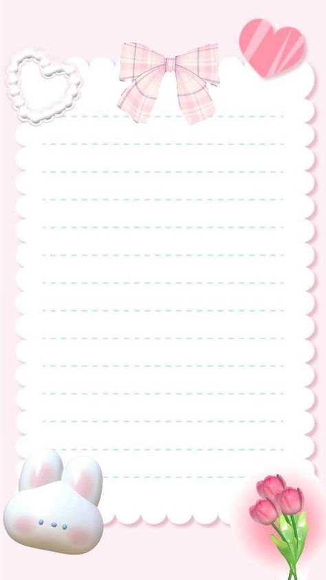 Kawaii Notes School, Paper Template Aesthetic, Letter Template Aesthetic, Kawai Note Template, Coquette Notes, Kawaii Note Template, Pink Notepad, Notebook Idea, Icons Phone