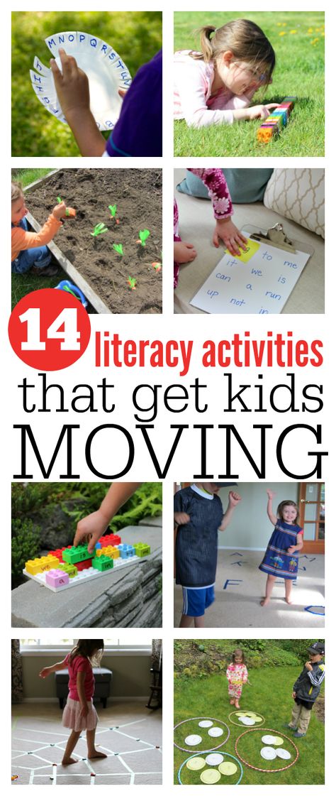 literacy activities for kids no time for flash cards English Camp Ideas, Literacy Activities Elementary, Kinesthetic Learning, Early Literacy Activities, Literacy Games, Kids Literacy, Kids Moves, Gross Motor Activities, Preschool Literacy