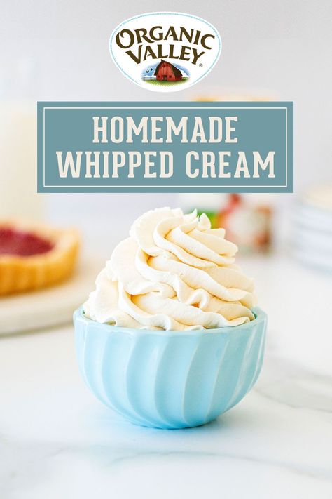 Easy Homemade Whipped Cream, Sweet Cream Pie, Make Whipped Cream, Hot Chocolate Toppings, Homemade Whipped Cream Recipe, Whipped Cream Recipe, Organic Valley, Fresh Whipped Cream, Making Whipped Cream