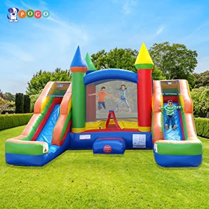 Inflatable Bounce House and Double Slide Combo Unit 16.5 x 15 x 11 Foot- Crossover Rainbow Castle Combo Bouncer, Kids Outdoor Toys, Jumpers for Kids - Bounce House with Blower, Stakes, and Storage Bag#party#birthday#friends#kids#outdoor#castle#house#bounce#fun Carnival Birthday Theme, Castle Bounce House, Water Slide Bounce House, Bounce House With Slide, Inflatable Water Slides, Bounce House Rentals, Bouncy House, Inflatable Bounce House, Splash Pool