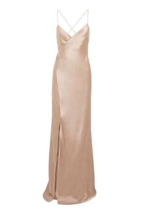 Champagne wedding dress Beige Evening Dress, Beige Slip Dress, Champagne Silk Dress, Beige Gown, Wrap Tie Dress, Long Wrap Dress, Cl Fashion, Evening Wrap, Champagne Bridesmaid Dresses