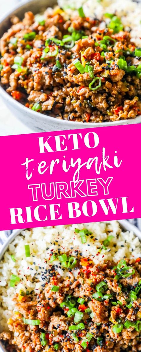 Teriyaki Turkey Rice Bowl, Turkey Rice Bowl Recipe, Turkey Rice Bowl, Keto Bowls, Keto Teriyaki, Teriyaki Turkey, Keto Turkey, Turkey Rice, Rice Bowl Recipe