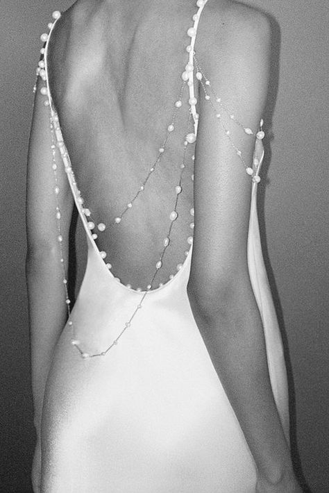 Backless Wedding Dresses - The Lane Wedding Inspiration Vintage Open Back Wedding Dress, Sleeveless Backless Wedding Dress, Open Back Button Wedding Dress, Elegant Wedding Dress Low Back, Pearls On Wedding Dress, Low Open Back Wedding Dress, Wedding Hair Backless Dress, Pearl Strap Wedding Dress, Wedding Dress Pearls Beading