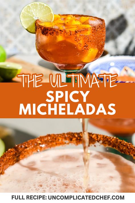 An image of Spicy Micheladas in a glass Mexican Alcoholic Drinks, Mexican Drink Recipes, Mexican Cocktail, Chamoy Sauce, Copycat Starbucks Drinks, Tabasco Hot Sauce, Mexican Cocktails, Simple Delicious Recipes, Mexican Beer