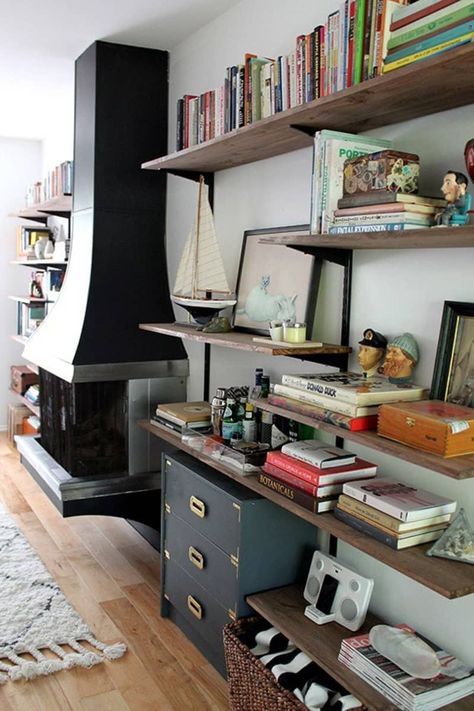 8 Spaces that Make Track Shelving Look Good | Apartment Therapy Track Shelving, Shelf Hardware, Makeup Room Decor, Shelving Ideas, Estantes Flotantes, Home Center, Rustic Shelves, Book Shelves, Space Saving Furniture