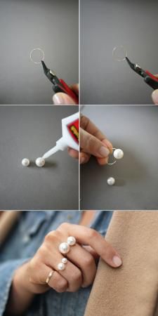 Jewelry Craft Ideas - Pandahall.com Cincin Diy, Chanel Ring, Diy Jewelry Rings, Ring Tutorial, Diy Jewlery, Pearls Diy, Diy Rings, Wire Rings, Pearl Choker