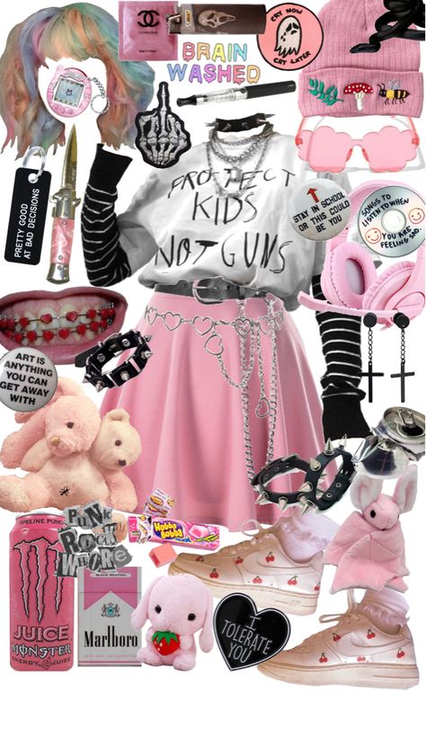 pastel punk outfit ideas | #pastelgoth #pastel #pastelpunk #creepy #alt #goth #punk #emo #grunge #scenekid Pastel Goth Polyvore, Kawaii Punk Aesthetic, Pastel Alt Aesthetic, Pink Goth Outfits Pastel Grunge, Kawaii Punk Outfits, Pastel Punk Aesthetics, Creepy Cute Clothes, Creepy Cute Aesthetic Outfit, Goth Pastel Aesthetic