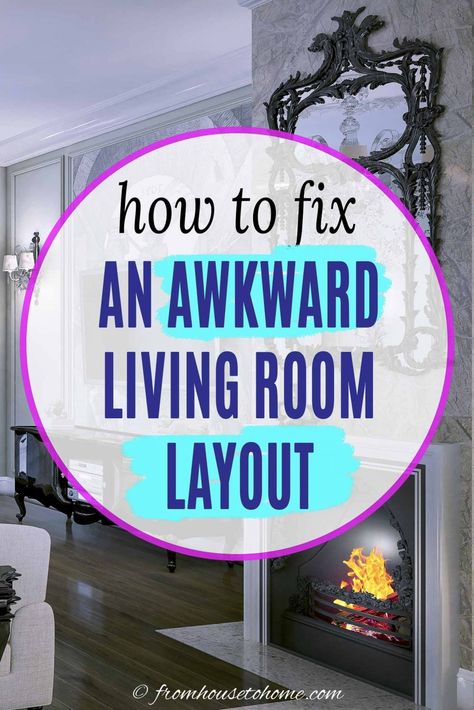 How To Fix An Awkward Living Room Layout | Decorating Ideas Living Room Tv And Fireplace Layout, Furniture Around Fireplace, Tv In Corner Of Living Room, How To Arrange Living Room, Arrange Living Room Furniture, Living Room Furniture Arrangement Ideas, Awkward Living Room, Fireplace Furniture Arrangement, Furniture Arrangement Ideas