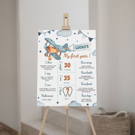 Crafting Memories: DIY First Birthday Milestone Sign Concepts Airplane 1st Birthday, Baby Footprints Christmas, Baby Handprint Crafts, Baby Handprint Art, Time Flies Birthday, Planes Birthday, First Birthday Milestone, First Birthday Posters, Birthday Milestone Board