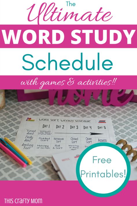 Free Word Study Schedule and Activities - This Crafty Mom Sensory Activities Preschool, Free Preschool Lesson Plans, Busy Bins, Word Sort Activities, Word Study Activities, Word Sort, Letter Recognition Activities, Study Activities, Vocabulary Instruction