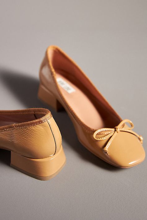 Leather upper, insole Rubber sole Slip-on styling Imported | Heeled Ballet Pumps by Bibi Lou in Beige, Women's, Size: 37, Leather/Rubber at Anthropologie Wedding Guest Flats, Womens Comfortable Shoes, Rouje Style, Comfortable Office Shoes, Santa Shoes, Bridesmaids Heels, My Style Aesthetic, Audrey Tautou, Casual Pumps