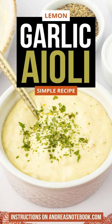 Learn how to make lemon garlic aioli with our easy aioli recipe. Say goodbye to the worry of using raw eggs, as our aioli recipe no raw eggs offers a delightful twist. Whether you opt for the rich, caramelized flavors of roasted garlic aioli or the quick and convenient cheater aioli, this sauce will become a cherished addition to your culinary repertoire. Elevate your dishes with this homemade delight! Sweet Garlic Aioli, Garlic Horseradish Aioli, Lemon Dill Aioli, Basil Aioli Recipe, Easy Aioli, Aoili Recipe, Aioli Sauce Recipe, Garlic Aioli Sauce, Lemon Garlic Aioli