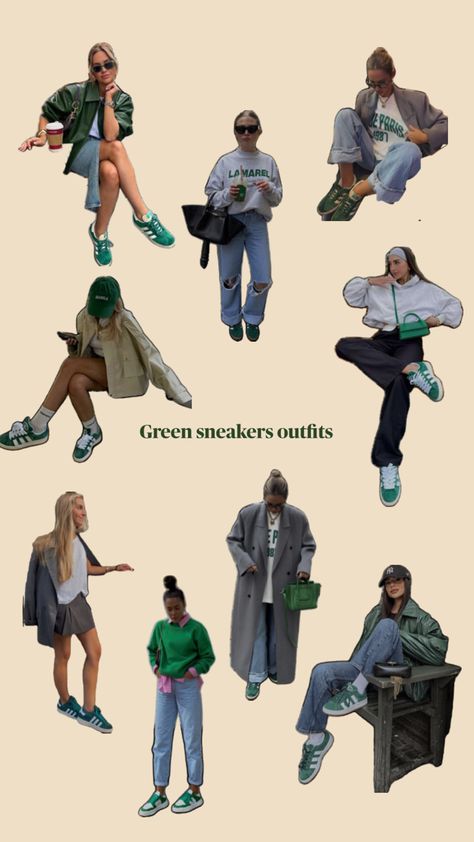 Adidas Gazelle Green, Green Shoes Outfit, Adidas Gazelle Outfit, Sneakers Outfit Work, Green Shoe, Adidas Shoe, Outfit Old Money, Samba Shoes, Neat Casual Outfits