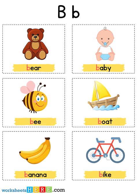 Things That Start With B Letter with Pictures, Alphabet B Words Examples - WorksheetsHere.com Words That Start With B, Letter B Pictures, Letter With Pictures, B Words List, Letter B Worksheet, Kids Learning Alphabet, Two Letter Words, B Letter Images, Letter B Worksheets