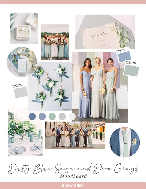 Bridesmaid Palette, Chic Bridesmaid Dresses, Best Friend Christmas Gifts, Art Gallery Wedding, Birdy Grey, Mismatched Bridesmaid Dresses, Blue Sage, Wedding Palette, Wedding Theme Colors