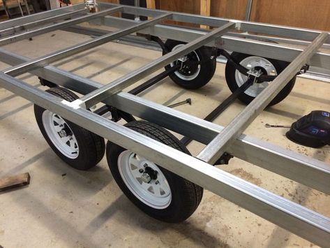 Utility Trailer Ideas, Trailer For Motorcycle, Pontoon Trailer, Car Trailer Plans, Utility Trailer Upgrades, Diy Trailer, Welding Trailer, Homemade Trailer, Work Trailer