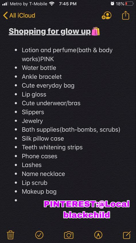 Hygiene Products List For School, Shopping List For Glow Up, Things To Buy For A Glow Up, Glow Up Products List, Shopping For Glow Up, Selfcare Shopping List, That Girl Checklist Aesthetic, Things Every Girl Needs To Buy List, Glow Up Notes