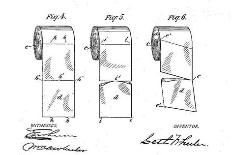 Filed in June 1891, Seth Wheeler's patented refinement for his toilet roll invention introduced perforations. Toilet Paper Patent, Toilet Paper Roll Holder, Paper Roll Holders, Modern Toilet, Perforated Paper, Patent Drawing, History Pictures, Toilet Roll Holder, Toilet Paper Roll