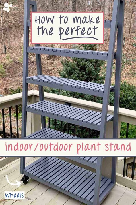 Plant Stand Arrangements, Palet Plant Stand, Outdoor Plants Shelves, Diy Porch Plant Stand, Diy Front Porch Plant Stand, Indoor Plant Stand Ideas Diy Wood, Plant Stand For Porch, Outdoors Plant Stands, Planter With Wheels