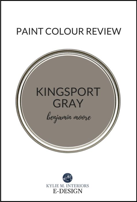 Kingsport Gray has been one of the most popular Benjamin Moore greige paint colours for a long time. With its depth, it's great for painted cabinets, bathroom vanities, feature walls, whole rooms or exteriors! Learn all about it with Kylie M Interiors Edesign, DIY decorating and design blogger #bestpaintcolours #sherwinwilliams #greige #paintedcabinets #kylieminteriors #edesign #kyliemedesign Kingsport Gray, Benjamin Moore Pashmina, Benjamin Moore Chelsea Gray, Charcoal Grey Paint, Taupe Paint Colors, Kylie M Interiors, Warm Grey Paint Colors, Best Gray Paint Color, Best Gray Paint