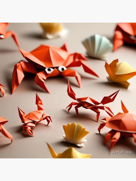 "Origami Art - Seashore Playtime: Crabs frolicking by the Seashell Symphony" Tote Bag for Sale by ArtfulFolds | Redbubble Aquatic Life, Art Water, Origami Art, Kingfisher, The Natural World, Play Time, Natural World, Turtles, Small Bags