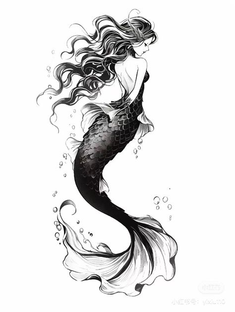 Mermaid Tattoo Sketch, Mermaid Tattoo Ribs, Gothic Siren Tattoo, Mermaid Cover Up Tattoo, Feminine Gemini Tattoo, Spooky Mermaid Tattoo, Mermaid Tattoo Designs For Women, Mermaid Tattoo Designs Sirens, Mermaid Tattoo For Men