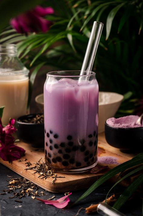 Discover the magic of Taro Milk Tea! :tea::purple_heart: Elevate your tea game with this delectable recipe that brings together the earthy sweetness of taro and the creamy allure of milk. Dive into a cup of pure comfort and experience the delightful chewiness of boba pearls. Embrace the art of homemade tea and treat yourself to a blissful indulgence. Cheers to the enchanting world of Taro Bubble Tea! Taro Milk Tea Recipe, Easy Bubble Tea Recipe, Taro Smoothie, Boba Tea Recipes, Bubble Tea Recipes, Taro Bubble Tea, Taro Boba, Boba Recipe, Taro Root