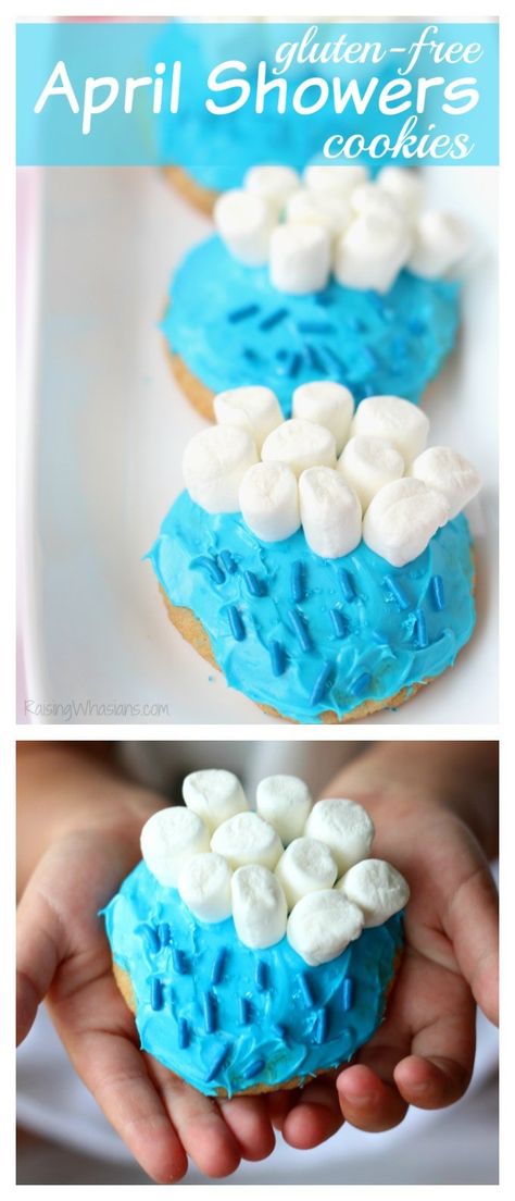 April Showers Cookies Recipe | Perfect gluten free cookie recipe and kids activity for spring Gluten Free Cookie Recipe, Gluten Free Frosting, Spring Snacks, Craft Spring, Gluten Free Cookie, Gluten Free Desserts Healthy, Gluten Free Sugar Cookies, Sugar Cookie Mix, Gluten Free Cookie Recipes