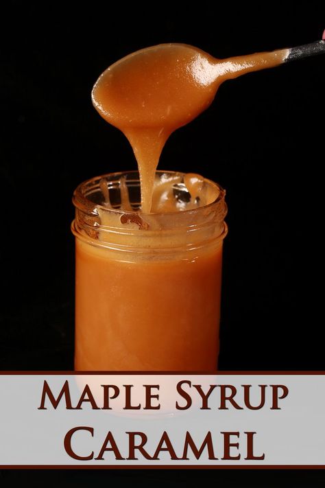 A jar of maple caramel sauce, with a spoon dripping the sauce back into the jar Butter Syrup Recipe, Maple Syrup Caramel, Diy Maple Syrup, Diy Caramel, Maple Caramel, Rhodes Rolls, Ice Cream Sauce, Maple Syrup Recipes, I'm Fat