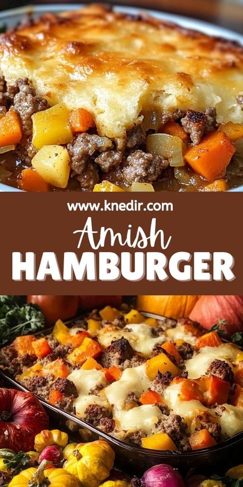 🍂 Warm up with this hearty Amish Hamburger and Fall Vegetable Bake! Loaded with savory ground beef, seasonal vegetables like carrots, potatoes, and zucchini, this comforting casserole is perfect for cool autumn days. Easy to make and full of flavor, it’s a family-favorite that’s sure to please! 🥘 Try this classic Amish recipe tonight and bring a touch of cozy country cooking to your table. #AmishRecipes #FallRecipes #GroundBeefBake #ComfortFood #FallCasserole #EasyDinnerIdeas #FamilyMeals 💛 Potatoes And Zucchini, Ground Beef Crockpot Recipes, Vegetable Bake Recipes, Hamburger And Potatoes, Vegetable Bake, Vegetable Casserole Recipes, Fall Veggies, Ground Beef Casserole Recipes, Carrots Potatoes