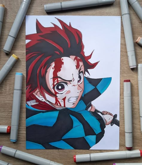 Demon Slayer Sketch Tanjiro, Demon Slayer Tanjiro Drawing, Tanjiro Painting, Tanjiro Sketch, Drawing Tanjiro, Tanjiro Drawing, Tanjiro Art, Naruto Goku, Anime Canvas Painting