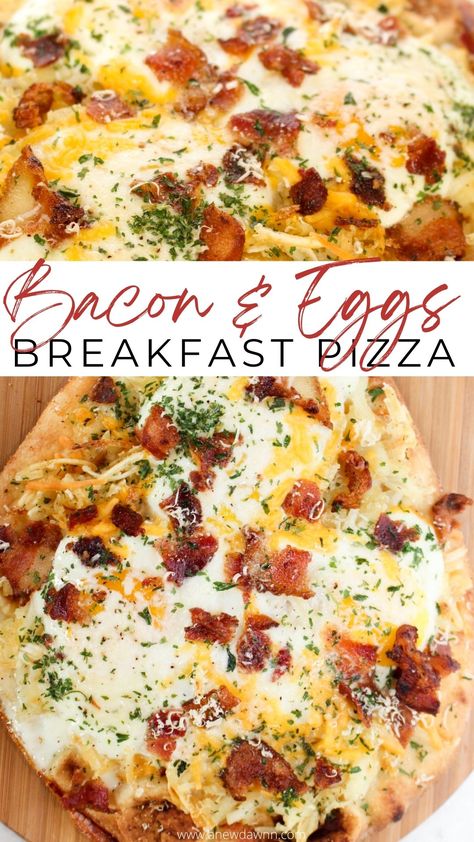 Bacon Egg Breakfast, Breakfast Pizza Recipe, Bacon Eggs Breakfast, Eggs Breakfast, Bacon And Eggs, Perfect Brunch, Pizza Recipes Homemade, Breakfast Pizza, Bacon Egg