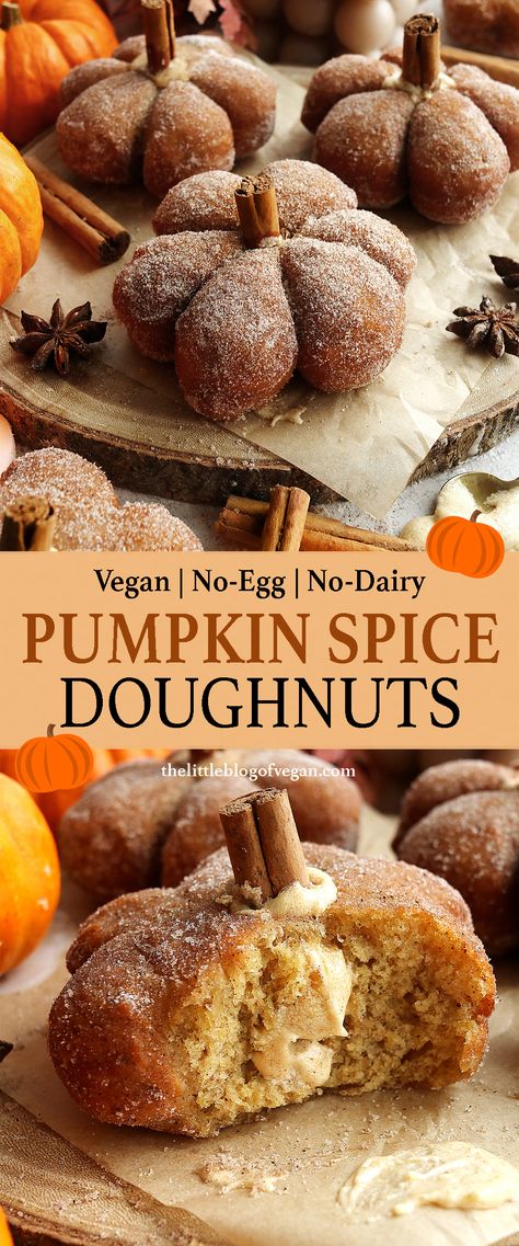 Pinterest pin of pumpkin doughnuts Best Vegan Gluten Free Desserts, Autumn Vegan Desserts, Easy Fall Vegan Dinner, Healthy Fall Party Food, Fall Desserts Vegan, Vegan Fall Baking, Fall Vegan Desserts, Thanksgiving Desserts Vegan, Vegan Fall Meals