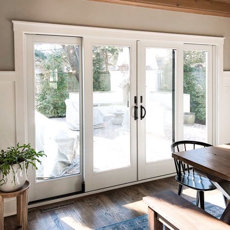 Dining Room Door To Outside, Sliding Doors Back Of House, 3 Sliding Glass Door Window Treatments, 8 Ft Sliding Glass Door, French Door Sliders Patio, Sliding Doors Dining Room, Glass Doors Dining Room, Glass Sliding Doors Kitchen, French Slider Patio Doors