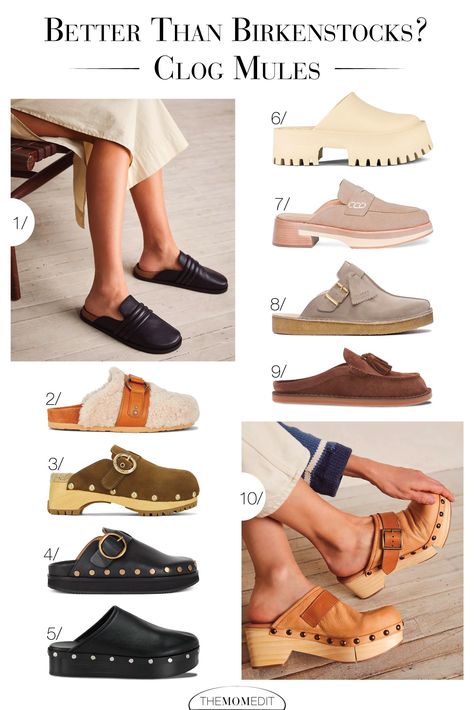 10 CLOG MULES BETTER THAN BIRKENSTOCKS | Birkenstock Boston mules are not it for me, so I'm on the hunt for a cute, comfy clog that's easy to slip on & go (think: lug sole, shearling & faux fur). | #TheMomEditStyle #TheMomEditShoes #BirkenstockBostonDupe #ComfortableMules #WomensClogHeels #SuedeClogHeels #BirkenstockBostonClogs #SeeByChloeSlides #ShearlingClogsWomen #FauxFurMule #MuleFurLining #JeffreyCampbellPlatformClogs #CulverCityClogs #BrownClogsWomen #ChunkyMules Clog Style Outfits, Slip On Mules Outfit, Leather Mules Outfit, Mule Outfit, Winter Clogs, Boots For Work, Birkenstock Boston Clogs, Clogs Outfits, Mules Outfit