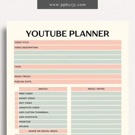 YouTube Content Planner Printable Template - Retro Instagram Content Planning, Youtube Video Script Template, Youtube Schedule Planner, Youtube Planner Template, Tik Tok Account Ideas, Youtube Video Planner, Youtube Content Planner, Content Creator Planner, Video Planner