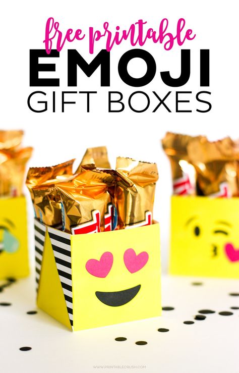 Download these FREE Printable Emoji Boxes for the gift or party decoration! They're perfect for small emoji gifts, like keychains, stress balls, and more. Party Emoji, Emoji Gift, Emoji Craft, Emoji Gifts, Emoji Birthday Party, Emoji Party, Emoji Birthday, Printable Ideas, Valentine Box