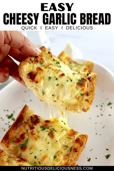 This recipe for Easy Cheesy Garlic Bread brings together warm, buttery bread with a blend of gooey mozzarella and parmesan. Perfectly seasoned with garlic and fresh parsley, it only takes minutes to prepare. Best Homemade Garlic Cheese Bread, Garlic Mozzarella Bread Recipe, Cheesy Garlic Italian Bread, Garlic Bread In Crockpot, Crunchy Garlic Bread, How To Make Homemade Garlic Bread, French Bread Garlic Bread Easy, Home Made Garlic Bread Recipe Homemade, How To Make Garlic Bread