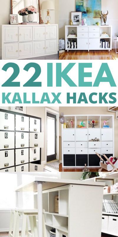 22 of the Best IKEA Kallax hacks for your bedroom, kitchen, and entryway. These mid century KALLAX hacks are great for your TV stands, bench top, desk, and office table. #ikeakallax #kallaxhacks #ikeahacks Ikea Kallax Doors, Ikea Kallax Doors Diy, Kallax Doors Diy, Kallax Doors, Diy Kallax, Ikea Hack Living Room, Ikea Sinks, Ikea Hack Storage, Ikea Farmhouse