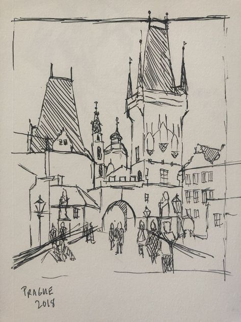 Prague Sketch, Building Sketches, Travel Prague, Prague Charles Bridge, Daily Sketching, Architecture Drawing Sketchbooks, Sketching Art, Travel Sketchbook, Architecture Sketchbook