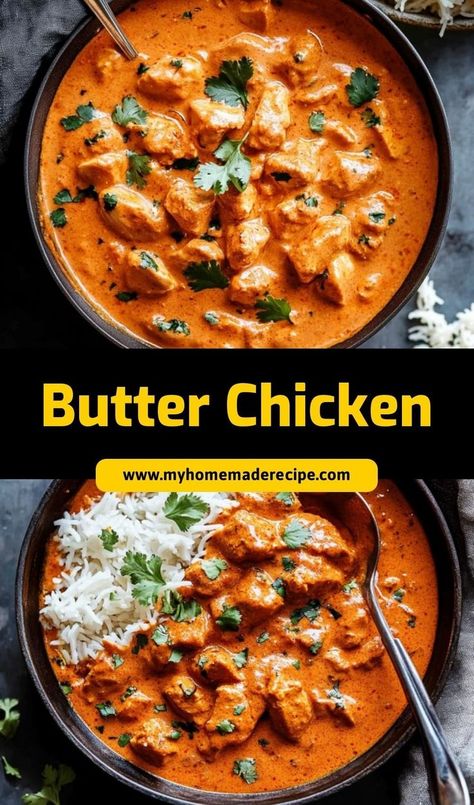 This Butter Chicken is a creamy and flavorful Indian dish that’s easy to make at home! Tender chicken simmered in a rich tomato sauce makes for a delicious meal served with rice or naan. Best Seasoned Chicken, Indian Butter Chicken And Naan, Chicken Marsala Indian, North Indian Chicken Recipes, Butter Chicken With Rice, Best Ever Butter Chicken, Butter Chicken Authentic, Best Butter Chicken, Butter Chicken Coconut Milk