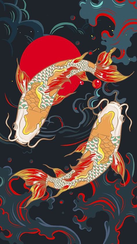 Koi carp fish iPhone wallpaper, | Premium Photo - rawpixel Fish Iphone Wallpaper, Iphone Wallpaper Japanese, Koi Wallpaper, Karp Koi, Wallpaper Japanese, Fish Background, Koi Carp Fish, Koi Fish Drawing, Japanese Wallpaper Iphone