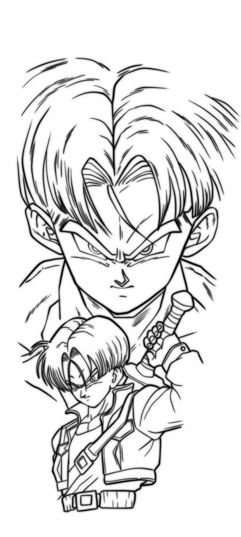 Trunks Dbz Drawing, Trunks Drawing, Trunks Tattoo, Future Trunks Dbz, Dragonball Tattoo, Dragon Ball Z Trunks, Shen Long Tattoo, Dragon Ball Z Art, Dbz Tattoo