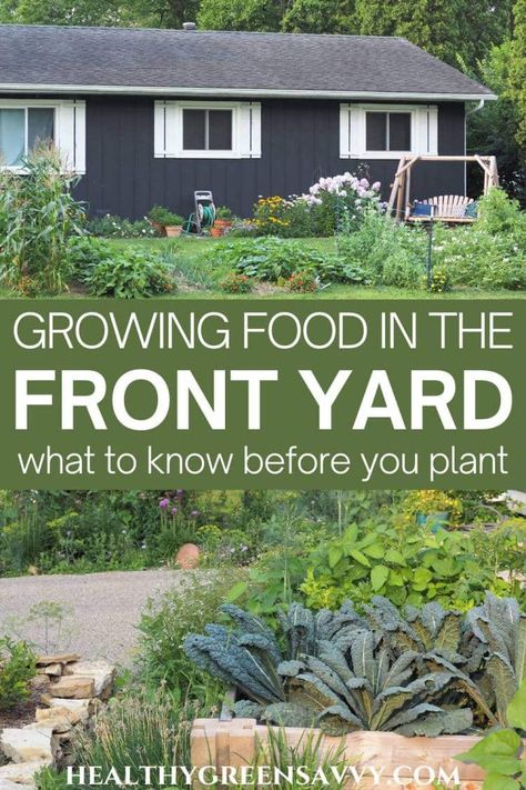 Front Yard Veg Garden, Front Yard Farming, Veggie Garden Front Yard, Edible Front Garden, Front Yard Foodscape, Front Lawn Garden Vegetable, Urban Front Yard Vegetable Garden, Turn Your Front Yard Into A Garden, Full Yard Garden