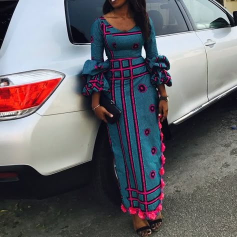 Check Out This Stylish Ankara Long Gown Styles for Slim Ladies - DeZango Fashion Zone Styles For Slim Ladies, Long Ankara Gown Styles, Long Ankara Gown, Latest Ankara Long Gown Styles, African Print Jumpsuit, Long Gown Styles, Below The Knee Dress, Ankara Long Gown, Ankara Long Gown Styles