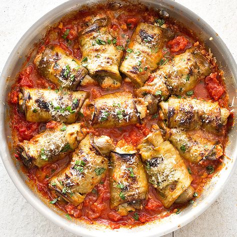 We upgraded Eggplant Involtini, a classic Italian dish, to be a light, summery recipe worthy of any weeknight dinner. Eggplant Involtini, Cooks Illustrated Recipes, American Test Kitchen, Eggplant Rolls, Test Kitchen Recipes, Cooks Country, Eggplant Dishes, America's Test Kitchen Recipes, Eggplant Parmesan