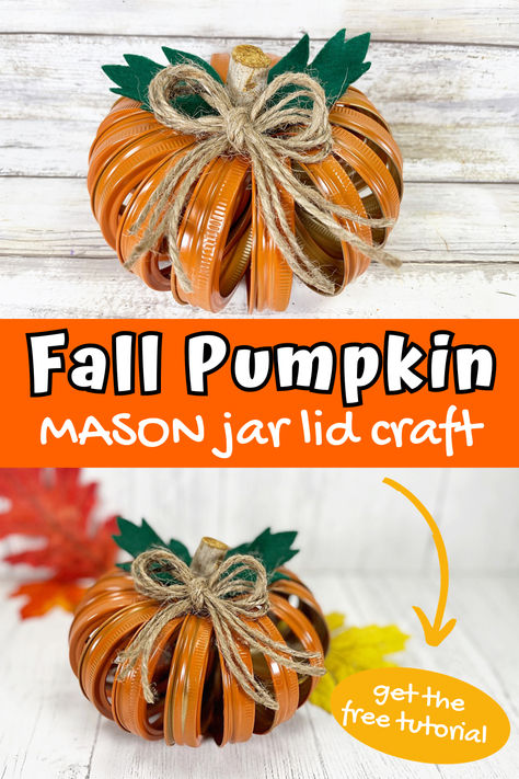 Make this adorable pumpkin using mason jar canning lid rings to display with your fall decor this year. fall decor craft. pumpkin decor craft. thanksgiving decor craft. pumpkin craft for kids. Mason Ring Pumpkin, Canning Jar Ring Pumpkin, Mason Jar Ring Pumpkin, Canning Ring Crafts, Canning Lid Pumpkin, Jar Lid Pumpkins, Canning Ring Pumpkin, Pumpkin Craft For Kids, Thanksgiving Mason Jar