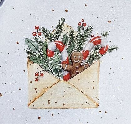 Christmas Sketch, Painted Christmas Cards, Christmas Card Art, Christmas Illustrations, Watercolor Christmas Cards, Watercolor Flower Art, Christmas Drawing, Christmas Postcard, Christmas Paintings